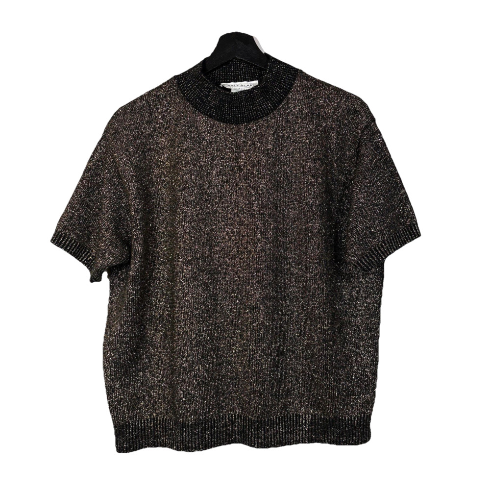 Vtg Carly Blake Black & Gold Metallic Crew Neck Sweater Women's Size XL Holiday